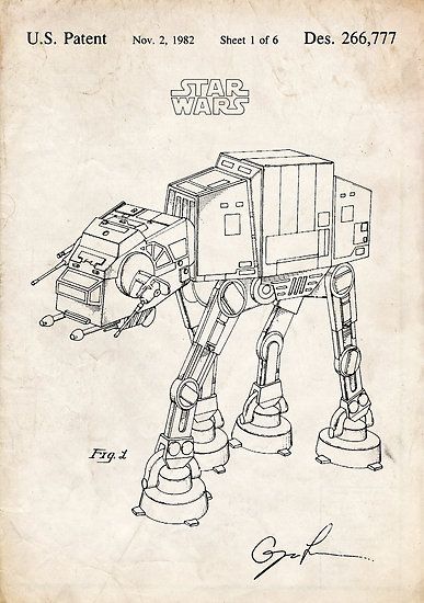 Star Wars AT-AT Imperial Walker US Patent Art poster print Star Wars Baby Room, Decoracion Star Wars, Star Wars Art Drawings, Imperial Walker, At At Walker, Star Wars Decor, Star Wars Prints, Star Wars Vehicles, Star Wars Drawings