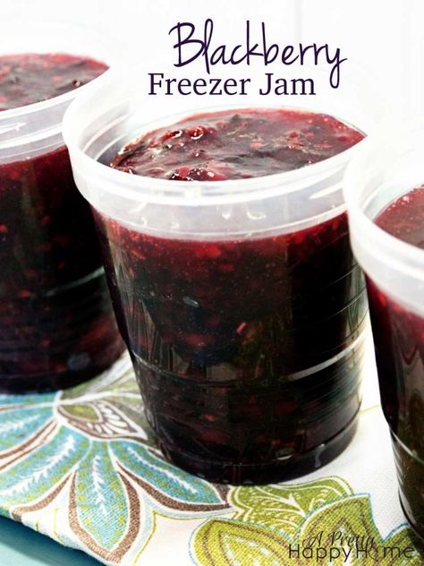 Blackberry Freezer Jam using Frozen Berries Black Raspberry Freezer Jam Recipe, Blackberry Freezer Jam, Freezer Jams, Raspberry Freezer Jam, Refrigerator Jam, Fruit Jam Recipes, Freezing Tomatoes, Blackberry Jam Recipes, Strawberry Freezer Jam