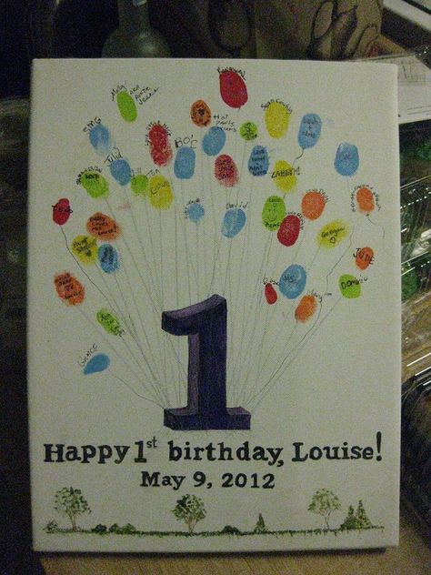 1st Birthday Painting Canvas, Birthday Fingerprint Art, First Birthday Guest Sign In Ideas, Happy Birthday Canvas Painting Ideas, First Birthday Keepsake Ideas, 1st Birthday Message, Birthday Canvas, 5th Birthday Boys, Class Birthdays