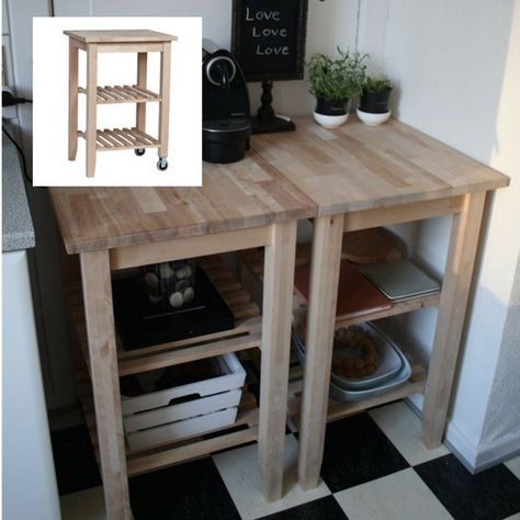 Push two #Ikea Bekvam #Kitchen Trolleys ($220 ea) from @thewarehousenz together to make room for a #coffee station in the corner of your kitchen. #thewarehousenzhacks #furniture #NewZealand #thewarehousenz #interiors #house #styling #style #hacks #shopthetrend #home #decor #luxeforless Idea and photo by ikeafamilylivemagazine.com Ikea Kitchen Trolley, Ikea Storage Furniture, Ikea Bekvam, Workspace Ideas, Ikea Storage, Organization Decor, Kitchen Nook, Tiny Spaces, Space Ideas