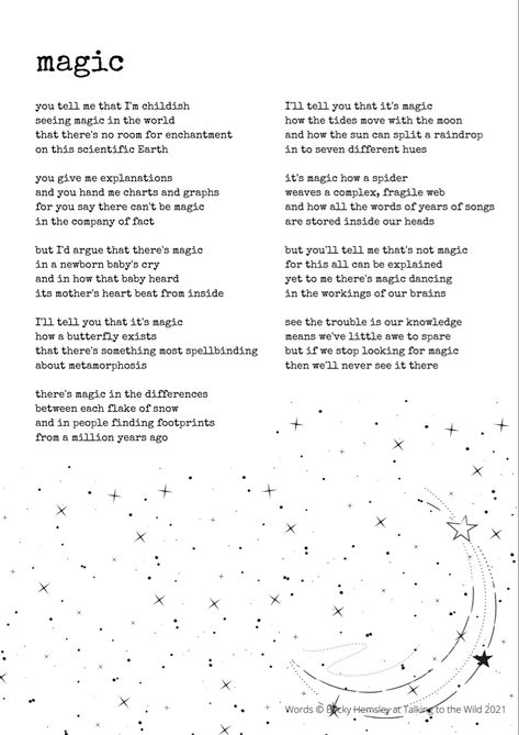 Magic poem - Becky Hemsley at Talking to the Wild. Magic, science, the world. Nature, life. Becky Hemsley Poems, Becky Hemsley Poem, Magic Poems, Wild Poetry, Becky Hemsley, Poem Inspiration, Magic Science, Digital Poetry, Wild Magic