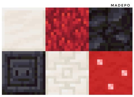 Minecraft Red Block Palette, Red Block Pallet Minecraft, Red Minecraft Palette, Minecraft Blackstone Palette, Blackstone Build Minecraft, Minecraft Dark Block Palette, Minecraft Quartz Design, Minecraft Red Palette, Black And White Minecraft House