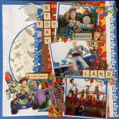 Toy Story Land - Scrapbook.com Beginner Scrapbooking, Toy Story Land, Scrapbook Disney, Disney Layouts, Holiday Scrapbook, Scrapbook Cover, Disney Scrapbooking Layouts, Scrapbook Borders, Disney Scrapbook Pages