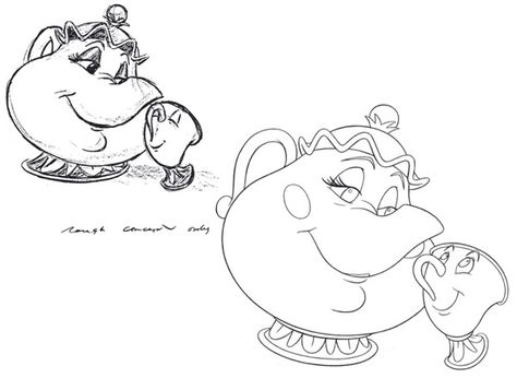 Awww, Mrs. Potts and Chip :) Pencil Line Art, Chip Tattoo, Mrs Potts And Chip, Max And Roxanne, Mother Painting, Mrs Potts, Disney Paintings, Consumer Products, Classic Collection