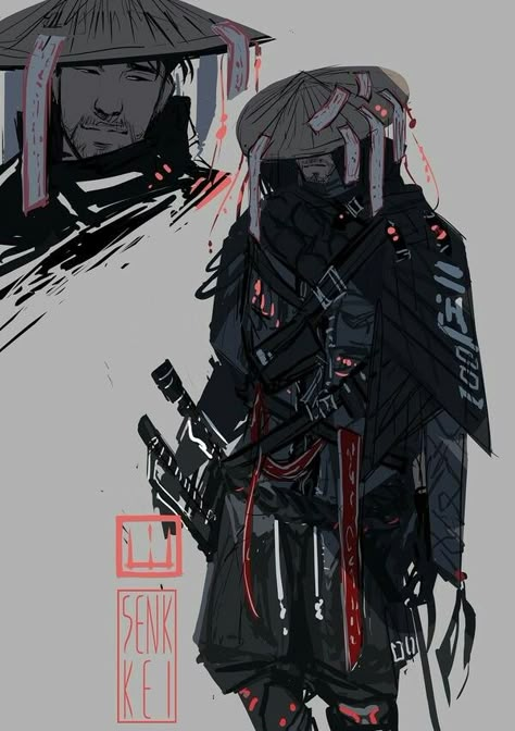 Modern Samurai Art, Cyberpunk Samurai Art, Urban Samurai Concept Art, Modern Samurai Character, Samurai Outfit Character Design, Sci Fi City Concept Art, Scifi Samurai, Samurai Armor Art, Black Samurai Art