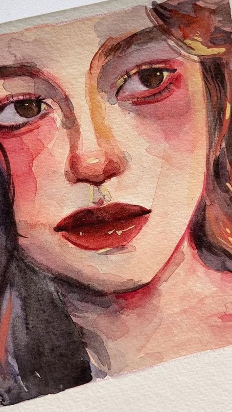 Watercolour Inspo Aesthetic, Easy Art Portraits, How To Draw A Face With Watercolor, Portraits Ideas Drawing, Painting Ideas Face On Canvas, Watercolour Faces Tutorial, Watercolor Side Profile, Painting People Watercolor, Watercolour Portrait Artists