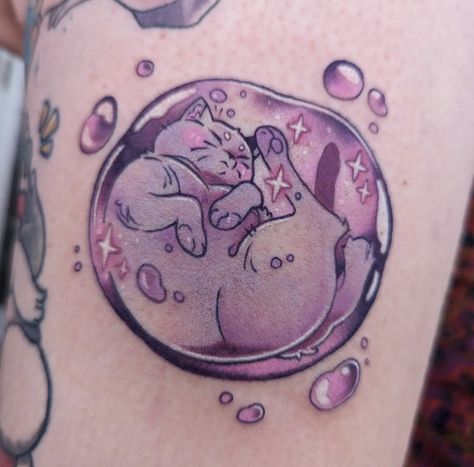 Cat Returns Tattoo, The Cat Returns Tattoo, Ghibli Tattoos, Purple Tattoos, Pink Tattoo, Funky Tattoos, The Cat Returns, Kawaii Tattoo, Ink Inspiration