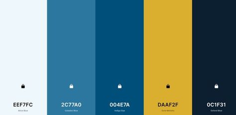 Blue and Gold Color Palette w/Codes Blue Yellow Gold Color Palettes, Blue And Gold Pallet, Midnight Blue And Gold Color Palette, Blue Gold Color Scheme, Color Palette High Contrast, Navy And Gold Branding, Teal And Blue Color Palette, Royal Blue And Gold Color Palette, Navy And Gold Color Palette