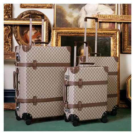 Gucci on Instagram: “Vintage style luggage crafted in GG motif with leather trims, a collaboration with @globe_trotter1897 for #GucciFW18. Available for pre-…” Gucci Suitcase Set, Gucci Luggage Set, Gucci Suitcase, Princess Of England, Visionary Board, Gucci Luggage, Haute Mess, Daughter Of Poseidon, Trousseau Packing