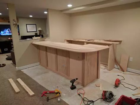 I built a bar in my basement - Imgur Base Cabinet Bar Ideas, Build A Bar Diy, Basement Dry Bar, Basement Bar Ideas Diy, Basement Dry Bar Ideas, Basement Bedroom Decor, Bedroom Ideas Basement, Basement Bar Ideas On A Budget, Small Basement Bar Ideas