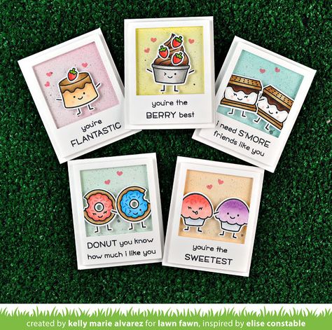 Lawn Fawn Intro: Sweet Friends - Lawn Fawn Best Friend Crafts, Craft Paper Flowers, Handmade Presents, Crafting Gifts, Happy Birthday Cards Diy, Food Cards, Creative Birthday Cards, Lawn Fawn Blog, Birthday Card Drawing