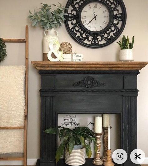 Fireplace Mantel Decor Ideas, Painted Fireplace, Faux Fireplace Mantels, Mantel Decor Ideas, Tv Ideas, Fake Fireplace, Faux Fireplace Diy, Vintage Fireplace, Fireplace Mantle Decor