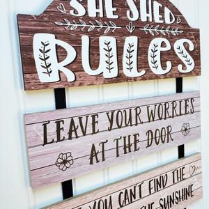 Wooden She Shed Sign She Shed Rules Sign Hanging Craft Room | Etsy She Shed Signs Diy Funny, Funny She Shed Names, She Shed Signs Diy, She Shed Signs, Shed Signs, Hanging Craft, Different Signs, Farm Signs, Diy Funny