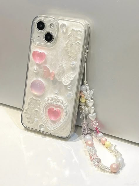 Enhypen Jewelry, Girly Korean, Pink White Aesthetic, Phone Case Keychain, Aesthetic Ribbon, Korean Phone, Korean Phone Cases, Clear Phone Case Design, Preppy Phone Case