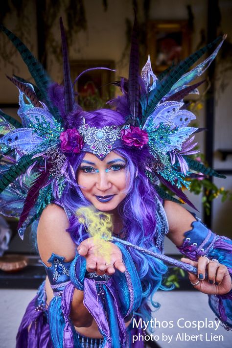 Mythical Creature Costume, Mystical Creature Costumes, Purple Mushroom Fairy Costume, Purple Fantasy Costume For Halloween, Forest Creatures Mythical Costume, Forest Fairy Dress Rave, Water Fairy Costume, Forest Fairy Costume, Fae Costume