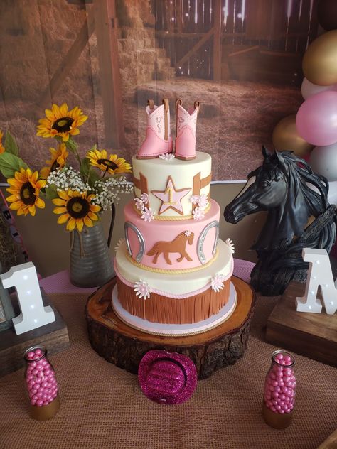 Smash Cake Cowgirl, My First Rodeo Birthday Girl Cake, Cowgirl Baby Shower Cake, Birthday Cake Cowgirl, Cowgirl Cakes Birthday, Cowgirl Cake, Rodeo Cake Girl, Western Theme Cake Cowgirl, Pink Western Cake Cowgirl Birthday