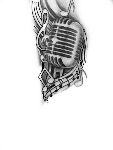 Microphone Tattoo Design, Luis Tattoo, Tattoo Machine Art, Nashville Tattoo, Microphone Tattoo, Chest Tattoo Stencils, Tattoo Homme, Music Tattoo Sleeves, Tattoos Couples