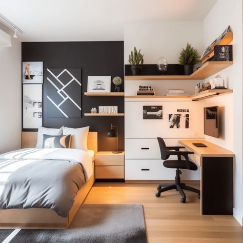 Chambre ado garçon : 15 idées tendances à copier ! Ikea Boys Bedroom, Small Boys Bedrooms, Teenager Bedroom Design, Teenager Bedroom Boy, Teenage Boy Room, Boys Room Design, Boys Bedroom Makeover, Gifts Homemade, Homemade Hamburger