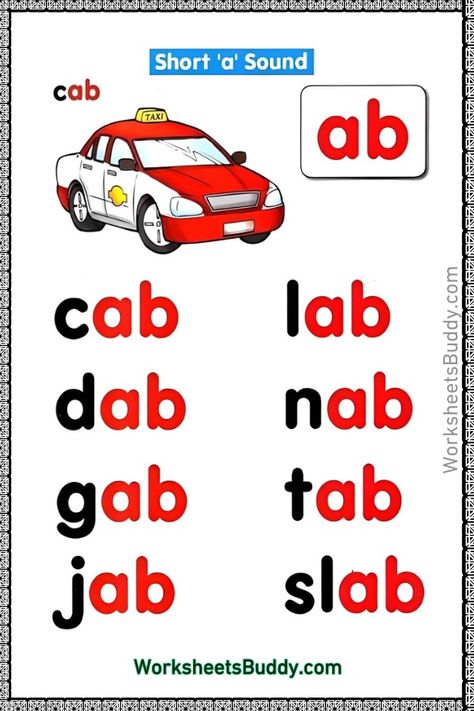 AB Word Family Worksheets and Free PDF Printables To Download Ab Word Family, Spell Words, Family Worksheets, Phonics Flashcards, Cvc Words Kindergarten, Phonics Posters, Word Family Worksheets, Family Worksheet, Learning Phonics