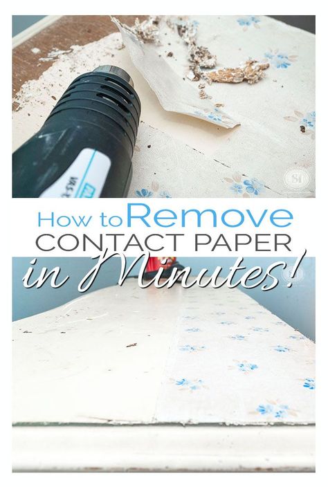 How to Remove Contact Paper in Minutes! | Salvaged Inspirations Removing Contact Paper, Apartment Kitchen Cabinets, Contact Paper Ideas, New Apartment Kitchen, Trendy Kitchen Cabinets, Paper Shelf, Clean Baking Pans, Cleaning Painted Walls, Cabinets Makeover