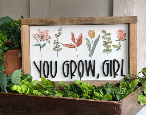 Boho Nursery Hobby Lobby, Wood Garden Signs, Boho Business Decor, Cricut Wood Cutouts, Boho Garden Ideas Diy, Boho Signs Wall Art, Boho Wood Signs, Boho Spring Decor, Spring Wood Decor