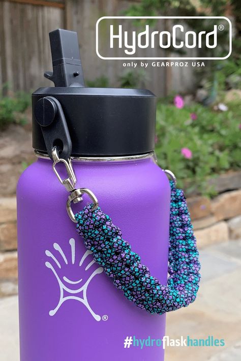 Make a great water bottle greater! This  paracord handle and straw lid fits Hydro Flask wide mouth bottles, both old and new 2.0! Straw lid won't leak, doesn't make noise... it will change how you use your Hydroflask!   Shoulder strap included so you're finally hands-free! Water Bottle Handle Diy, Water Bottle Paracord, Paracord Water Bottle Handle, Hydro Flask Wide Mouth 32 Oz Water Bottle, Hydrapeak Water Bottle, Paracord Handle, Hiking Water Bottle, Hydro Flask Bottle, Hydro Flask Water Bottle