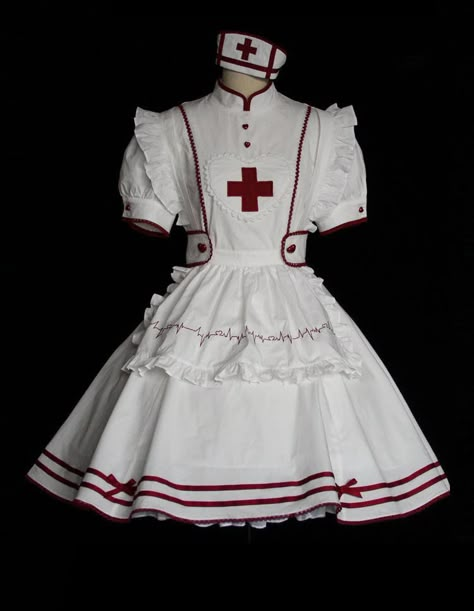 Tibetan Fox, Menhera Fashion, Nurse Outfit, Nursing Fashion, Yami Kawaii, Maid Dress, Nursing Clothes, Red Cross, Cosplay Outfits