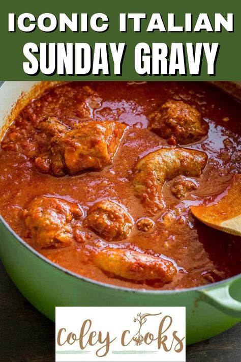 Authentic Italian Gravy Recipes, Slow Cooker Sunday Gravy, Italian Gravy Recipe, Red Gravy Recipe Italian, Sunday Gravy Authentic, Italian Gravy Authentic, Italian Sunday Gravy, Sunday Sauce Recipe, Sunday Gravy Recipe Italian