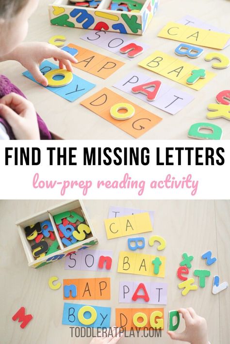 Is your preschooler currently learning to read? If so, I’ve got a fun little activity to share with you. This Find the Missing Letters Activity is a really easy to prepare, engaging and fun activity that will get your child to learn the alphabet, sound out the letters and of course, read.  #learningtoread #letteractivity #preschool #homeschool Teach Child To Read, Alphabet Sound, Letters Activity, Missing Letters, Learn The Alphabet, Alphabet Phonics, Preschool Activities Toddler, Learning To Read, Letter Activities