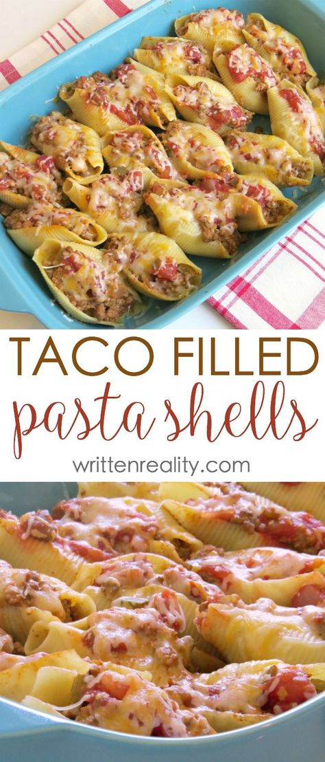 Taco Filled Pasta Shells Recipe  This recipe for taco filled pasta shells is an easy one. It’s the perfect meal idea for busy weeknights that the whole family will love. Filled Pasta Shells, Pasta Shells Recipe, Pasta Shells Stuffed, Shells Stuffed, Shell Pasta Recipes, Shells Recipe, Filled Pasta, Pasta Shells, Stuffed Shells Recipe