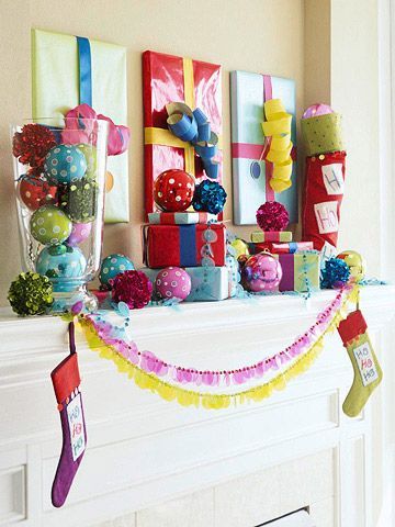 Creating a Colorful Display would be perfect for any room but especially a playroom or kids space. Diy Christmas Mantel, Ornament Decorating, Diy Stocking, Holiday Finds, Whoville Christmas, Rainbow Christmas, Holiday Mantel, Merry Bright Christmas, Christmas Mantel Decorations