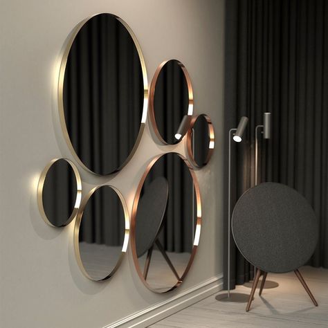 Round Mirrors from the FROST UNU Collection Minimalist Mirrors, Round Mirror Decor, Danish Interior Design, Mirror Gallery, Mirror Gallery Wall, Industrial Mirrors, Geometric Mirror, Small Wall Mirrors, Mirror Design Wall