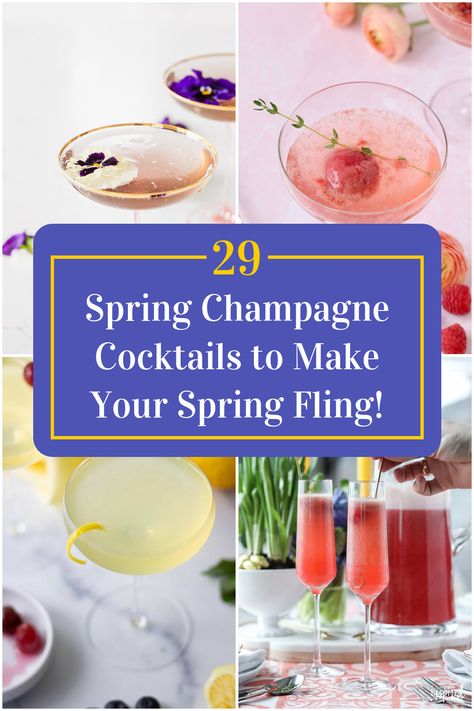 Collage of 4 spring champagne cocktails. Easter Champagne Drinks, Easter Champagne Cocktails, Easter Cocktails Drinks, Champaign Cocktails, Champagne Cocktail Recipes, Easy Spring Cocktails, Brunch Parties, Easter Cocktails, Champagne Recipes Cocktails