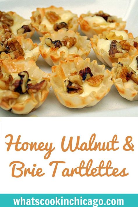 Honey Walnut & Brie Tartlettes #brunch #partyfood #appetizer #recipes Brie Recipes Appetizers, Savoury Bites, Fancy Appetizers, Thanksgiving Appetizer Recipes, Lemon Scones, Brie Recipes, Honey Walnut, Tea Party Food, Brie Cheese