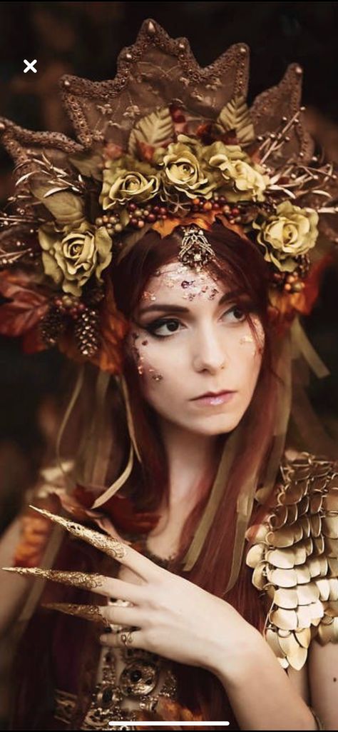 Autumn Crown, Woodland Goddess, Floral Headdress, Avant Garde Hair, Goddess Costume, Fantasy Photography, Stage Makeup, Floral Headpiece, Fantasy Costumes