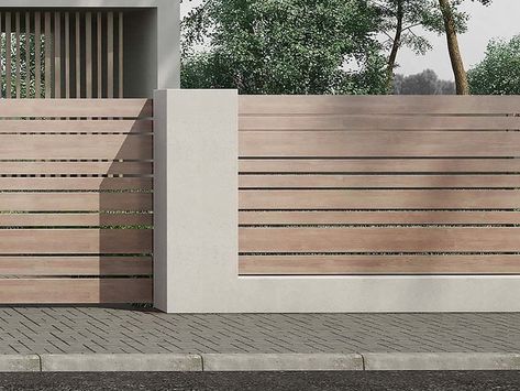 Pagar Modern, Timber Fence, Tor Design, Metal Fencing, Black Fence, House Fence, Modern Gate, House Fence Design, Modern Fence Design