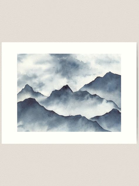 "Abstract Blue Misty Mountains " Art Print by gusstvaraonica | Redbubble Misty Mountains, Mountain Art Print, Watercolour Inspiration, Mountain Canvas, Watercolor Mountains, Watercolor Landscape Paintings, Blue Mountains, Watercolor Art Lessons, 수채화 그림