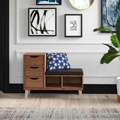 Mercury Row Sperling Faux Leather Storage Bench Modern Entryway Bench With Shoe Storage, Mid Century Storage Bench, Small Mud Room Bench, Contemporary Mudroom, Entryway Remodel, Small Storage Bench, Entryway Bench With Shoe Storage, Cubby Storage Bench, Leather Storage Bench