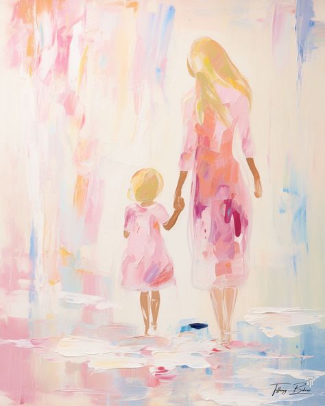 Mother Daughter Love Blonde - Giclee Fine Art Print on Heavy Fine Art Print Archival Paper - Original Art by Tiffany Bohrer, Tipsy Artist | MakerPlace by Michaels Mom And Daughters Painting, Mother And Daughter Drawing, Mother Daughter Love, Mother Daughter Art, Watercolor Gouache, Modeling Paste, Mom Art, West Texas, People Illustration