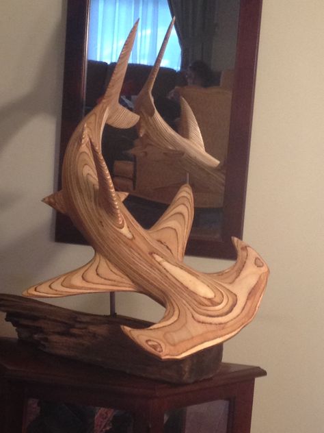 Hammerhead Shark. Hammerhead Shark Sculpture, Shark Wood Art, Hammerhead Shark Art, Hammerhead Tattoo, Shark Sketch, Wooden Shark, Whittling Ideas, Shark Sculpture, Hammerhead Sharks