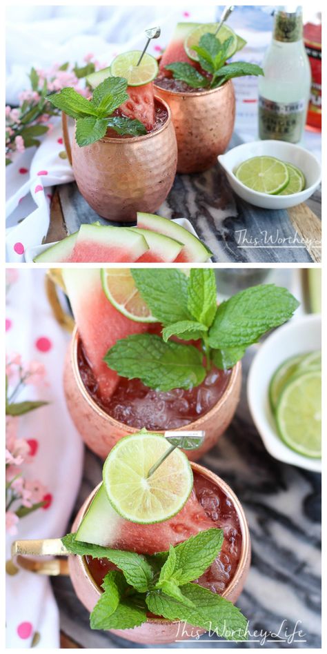 Take your classic Moscow Mule recipe, and put a twist on it with watermelon. This Watermelon Moscow Mule is flavored with Grey Goose Vodka, ginger beer, watermelon, and watermelon pucker. Keep reading to get this summer cocktail recipe on the blog! Watermelon Moscow Mule, Fruity Moscow Mule Recipe, Grapefruit Moscow Mule, Watermelon Whiskey Cocktail, Watermelon Cocktail Vodka, Watermelon With Vodka, Moscow Mule Recipe Classic, Basil Cocktail, Beer Cocktail Recipes