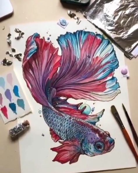 WATERCOLOR. ART. АКВАРЕЛЬ. on Instagram: “Art by @irenemeniconi The choice is made by @yulianna_do . @cartel.watercolorists , put the tag #CARTEL_WATERCOLORISTS. . #aquarelle   …” Betta Fish Tattoo, Crafts To Do At Home, Joanna Basford Coloring, Gcse Art Sketchbook, House Paint Interior, Pen Art Drawings, Watercolor Fish, Watercolour Inspiration, Fish Drawings