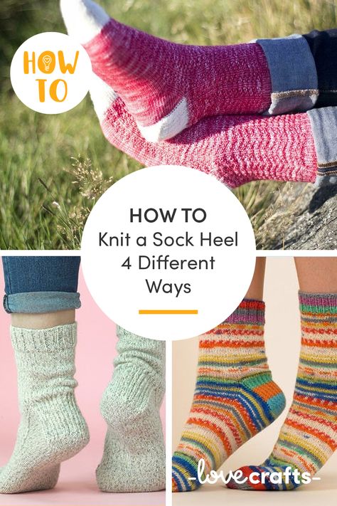 Learn how to knit a sock heel, 4 different ways! | Learn how to knit with LoveCrafts.com Knitting Sock Heel, Knitting Heels On Socks, Short Row Heel, Sock Heel, Knitted Shoes, Diy Knit, Knit Inspiration, Slippers Boots, Knitting Help