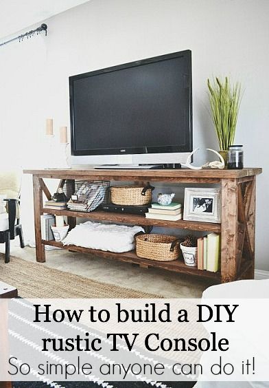 Tv Console Diy, Tv Console Decor, Rustic Tv Console, Tv Consoles, Rustic Furniture Diy, Rustic Tv Stand, Tv Unit Furniture, Farmhouse Tv Stand, Diy Tv Stand