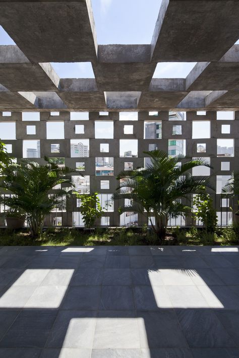 BINH THANH HOUSE by Vo Trong Nghia Architects    Hiroyuki Oki Nishizawa Architects, Vo Trong Nghia, Breeze Block Wall, Shading Device, Green Architecture, Eco House, Facade Architecture, Concrete Blocks, Sustainable Architecture