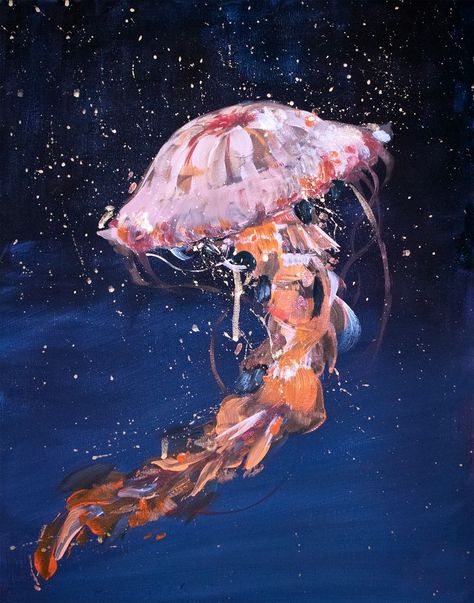 Underwater Jellyfish, Animal Paintings Acrylic, Jellyfish Painting, Ocean Underwater, Underwater Painting, Jellyfish Art, Jennifer Taylor, Underwater Art, Mirror Painting