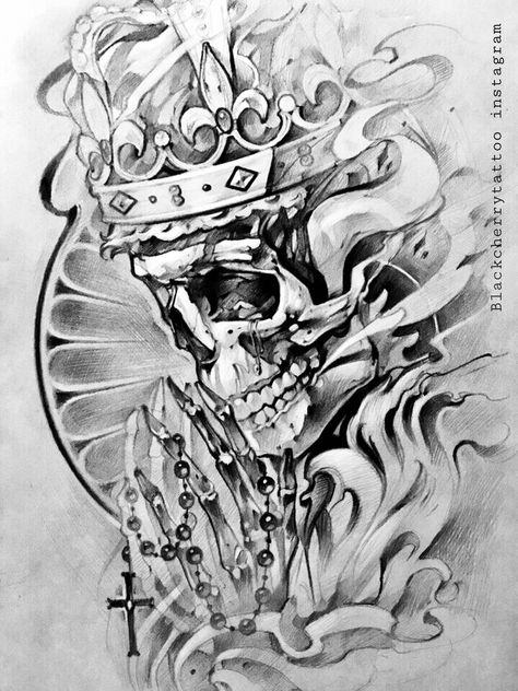 Tattoo Art Drawings Design, King Tattoo Design, Skull With Crown, Evil Skull Tattoo, Kunst Tattoos, King Tattoos, Tattoo Zeichnungen, Skull Art Drawing, Chicano Art Tattoos