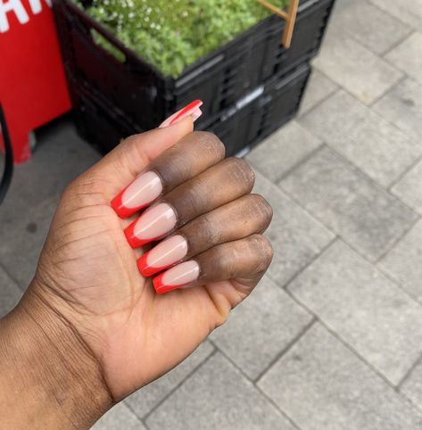 Red French Tip Acrylics, Red French Tip Nails Coffin, Red French Tip Nails Square, Red French Tip Acrylic Nails, Red Nails Coffin, French Tip Red, Tip Acrylics, Red French Tip Nails, Red French Tip