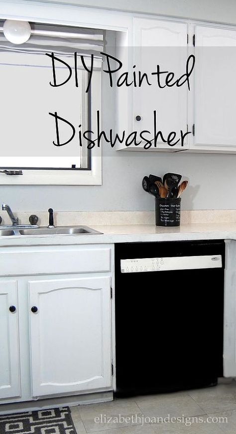 Painted Dishwasher - This project has been a long time coming and I couldn’t be happier to finally be able to scream it to the world, I PAINTED MY DISHWASHER! [… Small Portable Kitchen Island, Portable Kitchen Island, Cleaning Your Dishwasher, Black Dishwasher, Faux Tiles, Rustic Wine Racks, Fridge Shelves, Black Appliances, Funky Junk Interiors