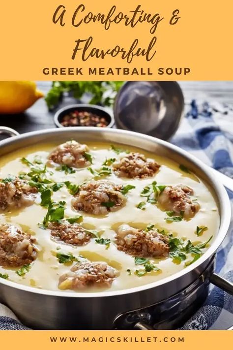 Slow cooker Greek meatball soup. #SlowCookerMeals #SlowCookerGreekMeatballSoup #GreekCuisine #EasyCookingRecipes #HealthyEatingPin Greek Sauce, Greek Meatballs, Meatball Soup, Meatballs Easy, Beef Meatballs, Meatball Ingredients, Paleo Whole 30, Creamy Soup, Easy Cooking Recipes